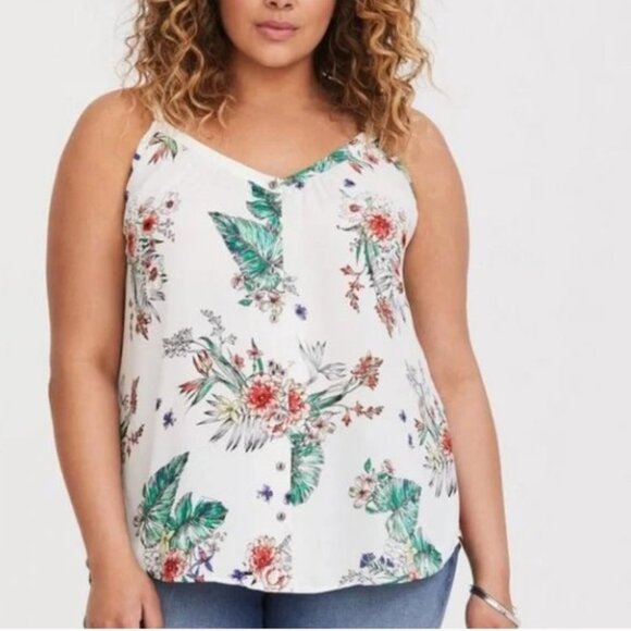 Torrid Brand Floral Georgette Button-Front Tunic Cami Size 1 - Picture 1 of 5